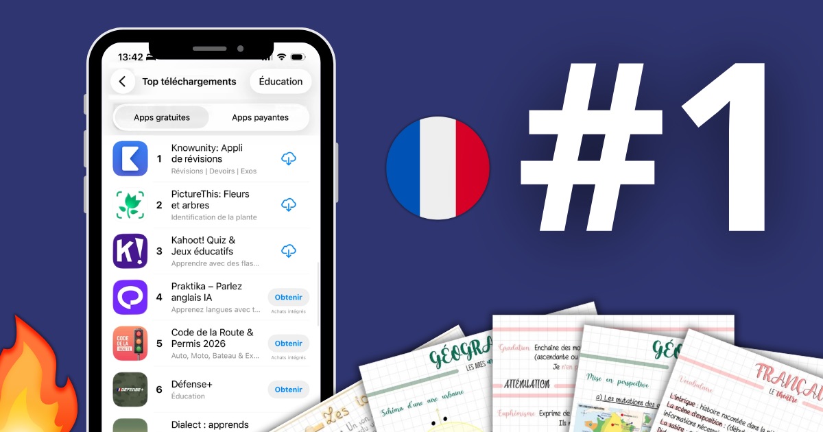 Knowunity at number 1 in the French App Store Education chart